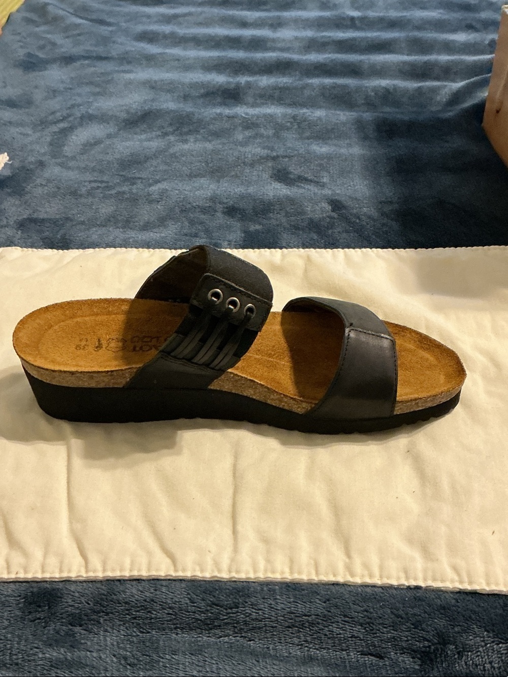 Naot Black Two-Strap Slide Mule with Cork Footbed